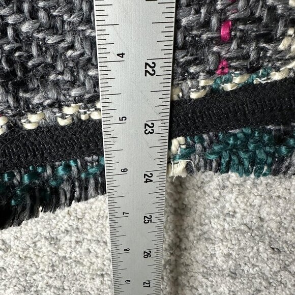 Anthropologie Jacket Womens Medium Gray Plaid Tweed Fringe Open Front Classic - Picture 2 of 7